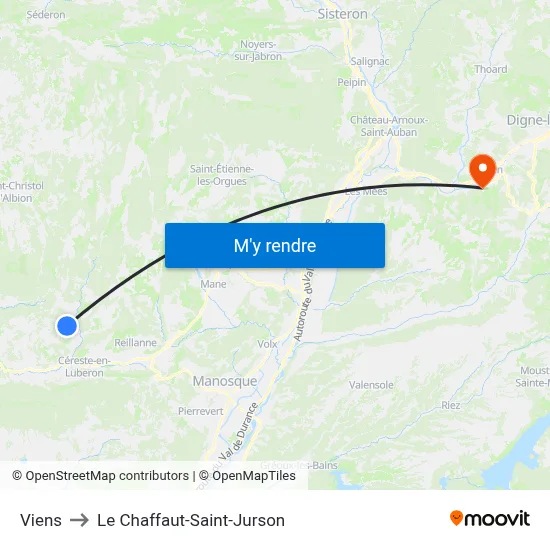 Viens to Le Chaffaut-Saint-Jurson map