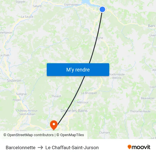 Barcelonnette to Le Chaffaut-Saint-Jurson map
