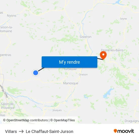 Villars to Le Chaffaut-Saint-Jurson map