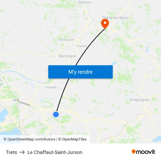 Trets to Le Chaffaut-Saint-Jurson map