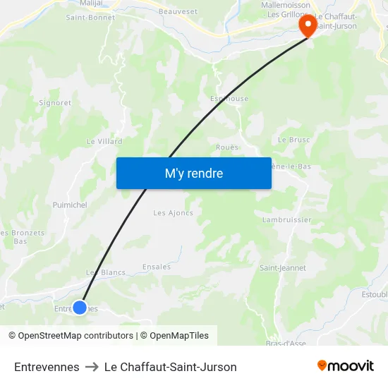 Entrevennes to Le Chaffaut-Saint-Jurson map