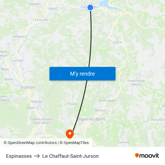 Espinasses to Le Chaffaut-Saint-Jurson map
