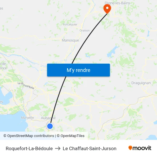 Roquefort-La-Bédoule to Le Chaffaut-Saint-Jurson map
