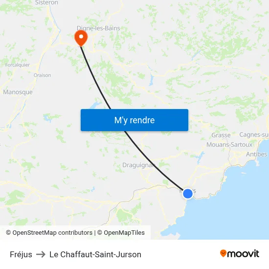 Fréjus to Le Chaffaut-Saint-Jurson map