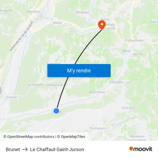 Brunet to Le Chaffaut-Saint-Jurson map