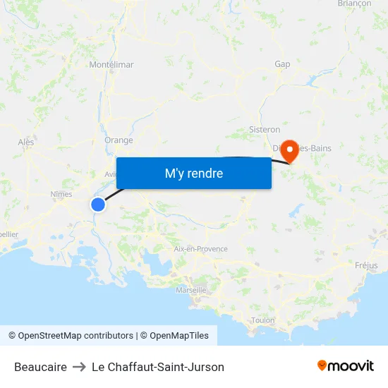 Beaucaire to Le Chaffaut-Saint-Jurson map