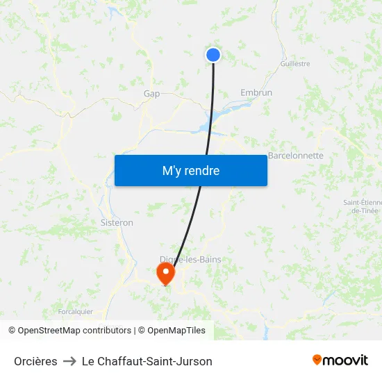 Orcières to Le Chaffaut-Saint-Jurson map