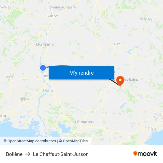 Bollène to Le Chaffaut-Saint-Jurson map