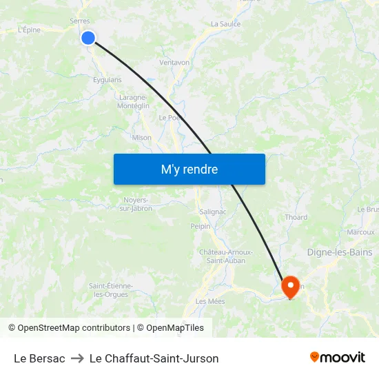 Le Bersac to Le Chaffaut-Saint-Jurson map