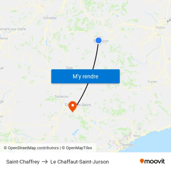 Saint-Chaffrey to Le Chaffaut-Saint-Jurson map