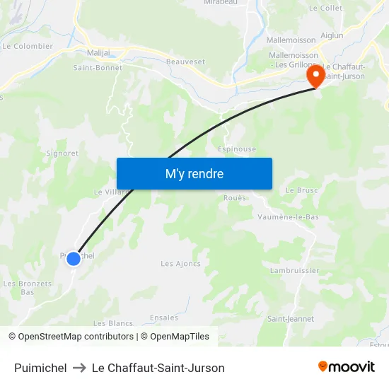 Puimichel to Le Chaffaut-Saint-Jurson map