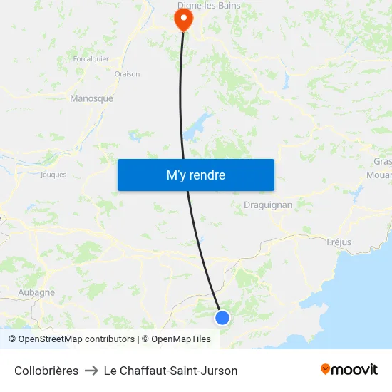 Collobrières to Le Chaffaut-Saint-Jurson map