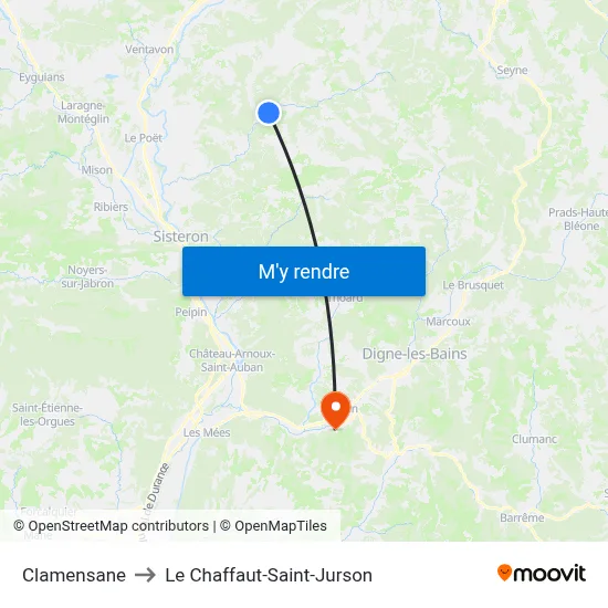 Clamensane to Le Chaffaut-Saint-Jurson map