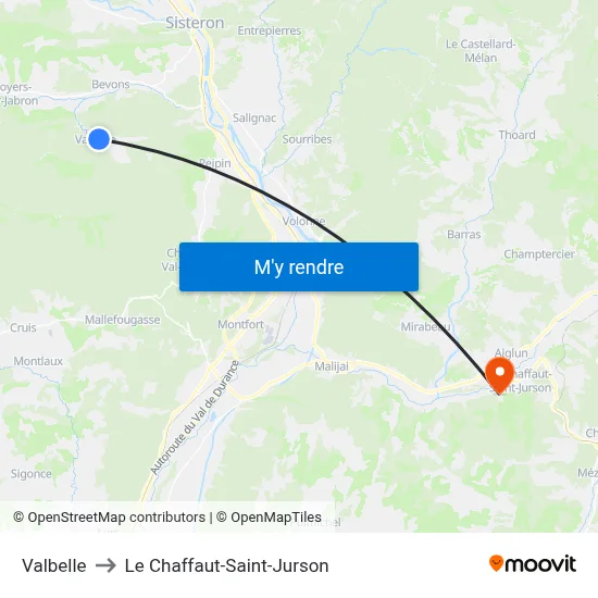 Valbelle to Le Chaffaut-Saint-Jurson map