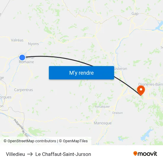 Villedieu to Le Chaffaut-Saint-Jurson map