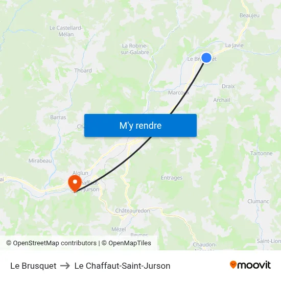 Le Brusquet to Le Chaffaut-Saint-Jurson map