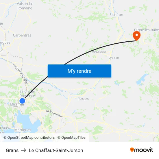 Grans to Le Chaffaut-Saint-Jurson map