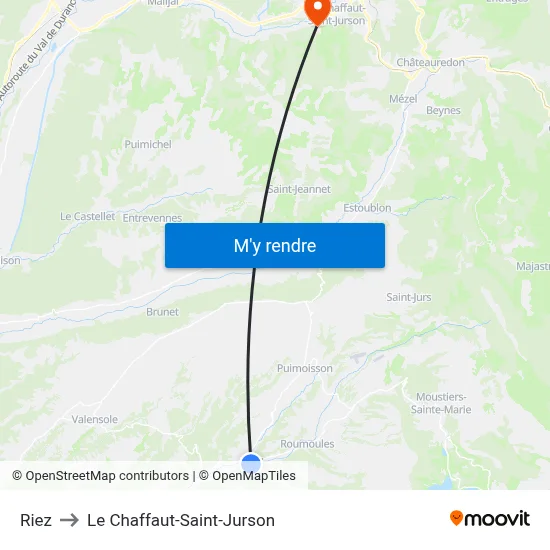 Riez to Le Chaffaut-Saint-Jurson map