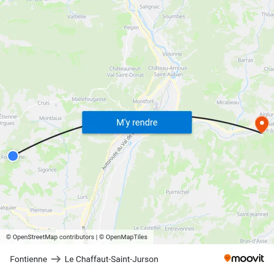 Fontienne to Le Chaffaut-Saint-Jurson map