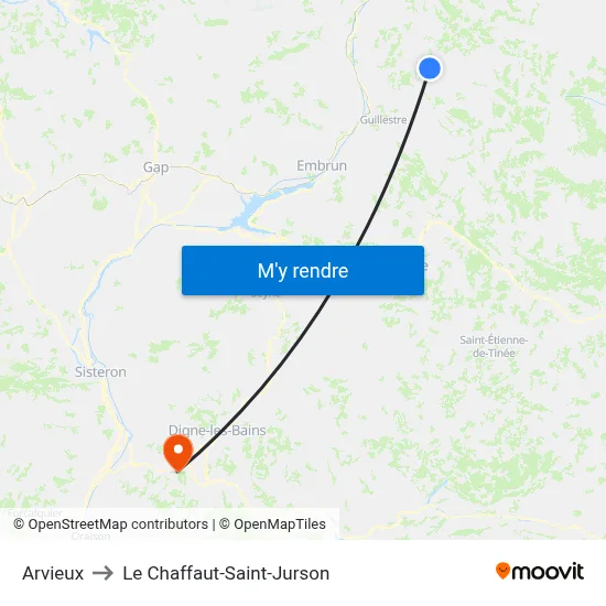 Arvieux to Le Chaffaut-Saint-Jurson map