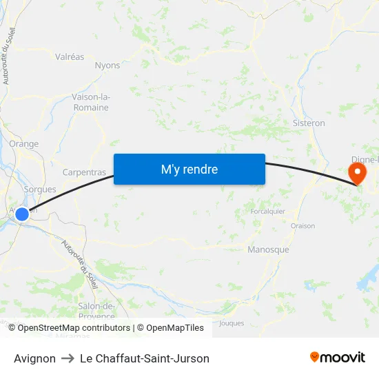 Avignon to Le Chaffaut-Saint-Jurson map