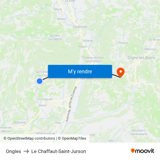 Ongles to Le Chaffaut-Saint-Jurson map