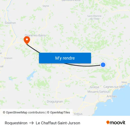 Roquestéron to Le Chaffaut-Saint-Jurson map