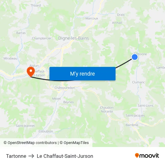 Tartonne to Le Chaffaut-Saint-Jurson map