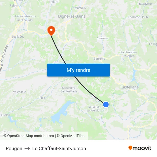 Rougon to Le Chaffaut-Saint-Jurson map