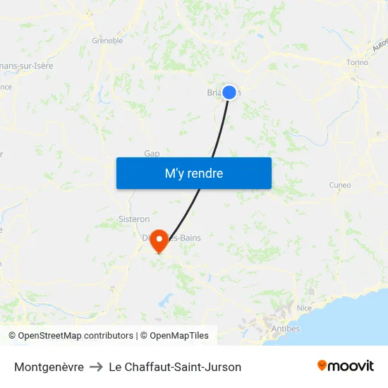 Montgenèvre to Le Chaffaut-Saint-Jurson map