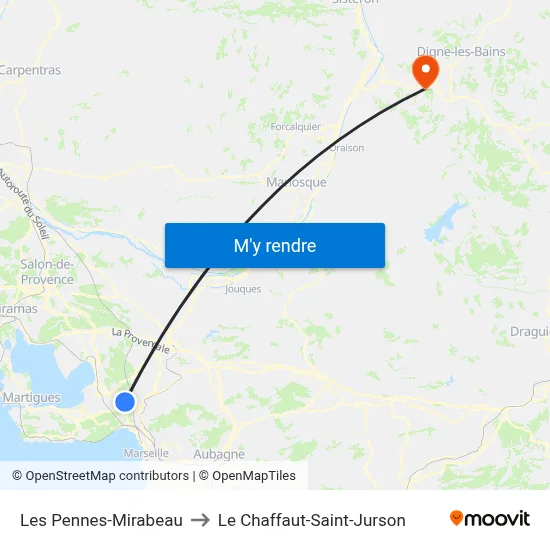 Les Pennes-Mirabeau to Le Chaffaut-Saint-Jurson map