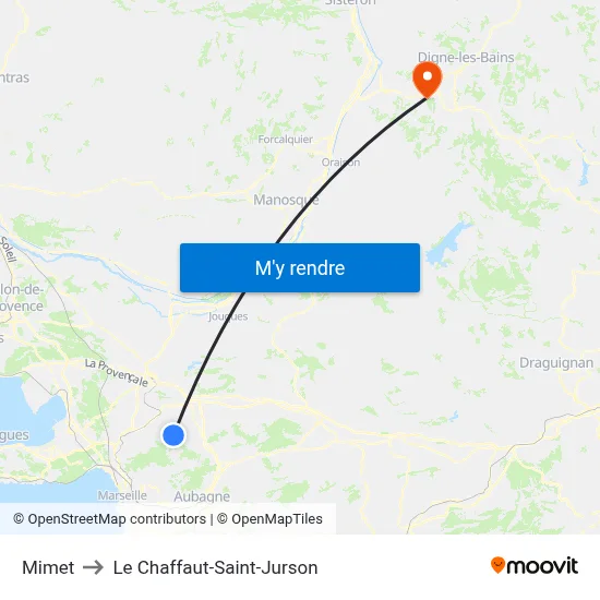 Mimet to Le Chaffaut-Saint-Jurson map