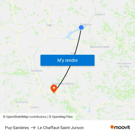 Puy-Sanières to Le Chaffaut-Saint-Jurson map
