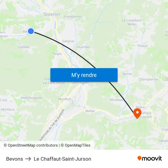 Bevons to Le Chaffaut-Saint-Jurson map