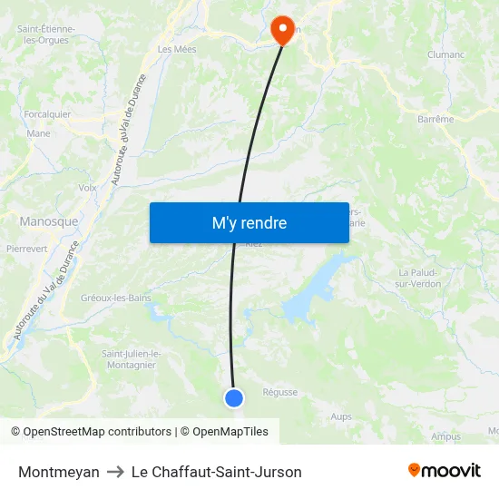 Montmeyan to Le Chaffaut-Saint-Jurson map