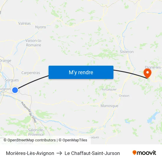 Morières-Lès-Avignon to Le Chaffaut-Saint-Jurson map