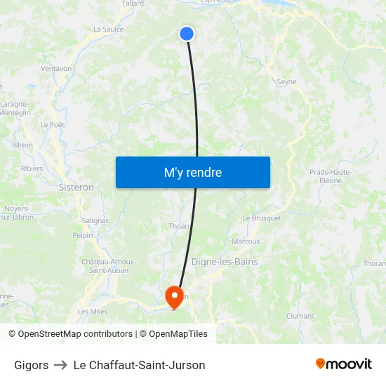Gigors to Le Chaffaut-Saint-Jurson map