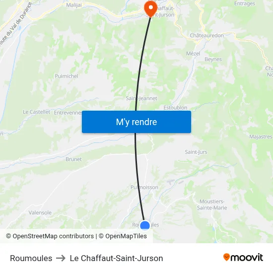 Roumoules to Le Chaffaut-Saint-Jurson map