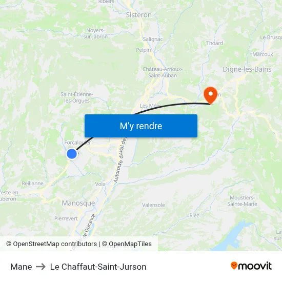 Mane to Le Chaffaut-Saint-Jurson map