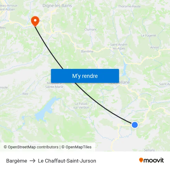 Bargème to Le Chaffaut-Saint-Jurson map