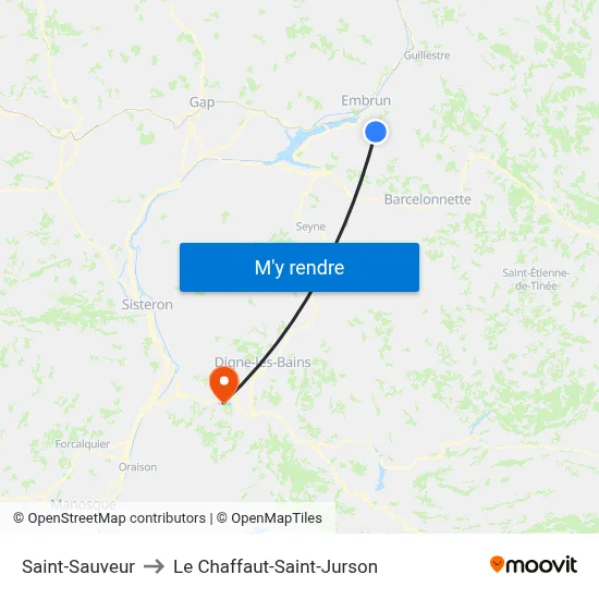 Saint-Sauveur to Le Chaffaut-Saint-Jurson map