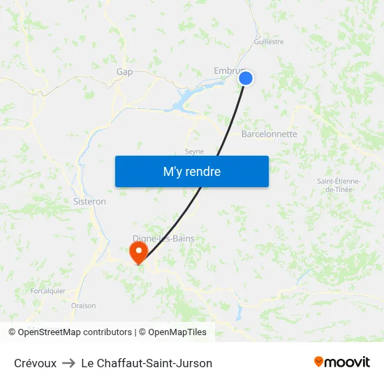 Crévoux to Le Chaffaut-Saint-Jurson map