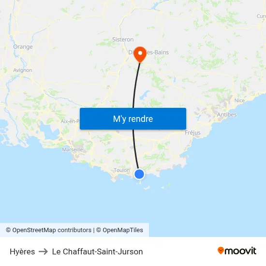 Hyères to Le Chaffaut-Saint-Jurson map