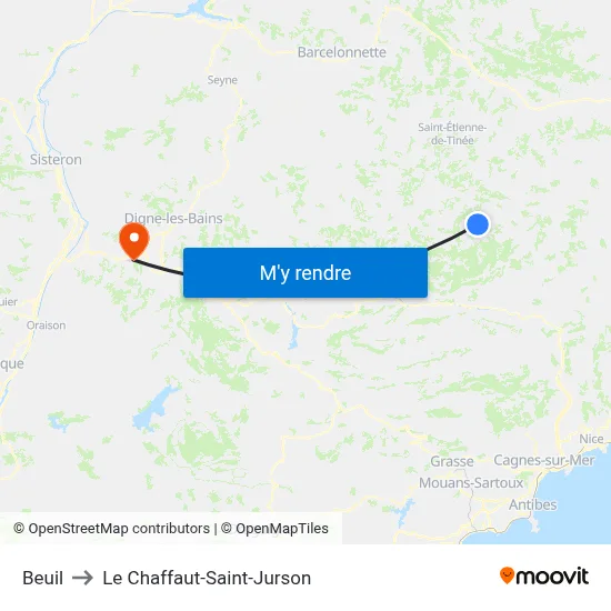 Beuil to Le Chaffaut-Saint-Jurson map