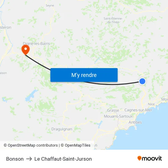 Bonson to Le Chaffaut-Saint-Jurson map