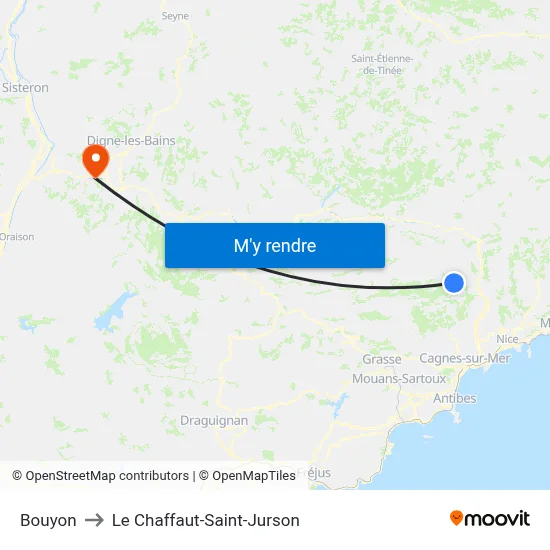 Bouyon to Le Chaffaut-Saint-Jurson map