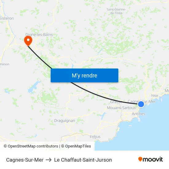 Cagnes-Sur-Mer to Le Chaffaut-Saint-Jurson map