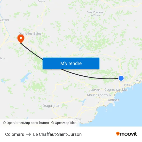 Colomars to Le Chaffaut-Saint-Jurson map