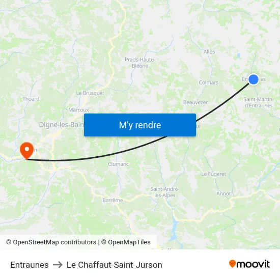 Entraunes to Le Chaffaut-Saint-Jurson map