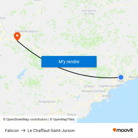 Falicon to Le Chaffaut-Saint-Jurson map